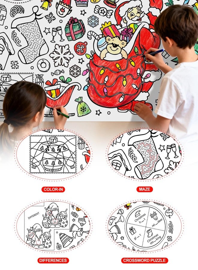 Diltik Christmas Giant Coloring Poster/Tablecloth- 30 x 72 Inch Jumbo DIY Poster with Santa & Reindeer - Holiday Arts Crafts, Winter Party Games, Classroom Activities Coloring Poster - Image 3